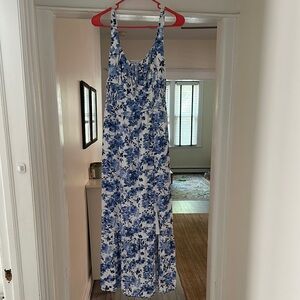 Hollister Blue and White Sleeveless Maxi Sundress